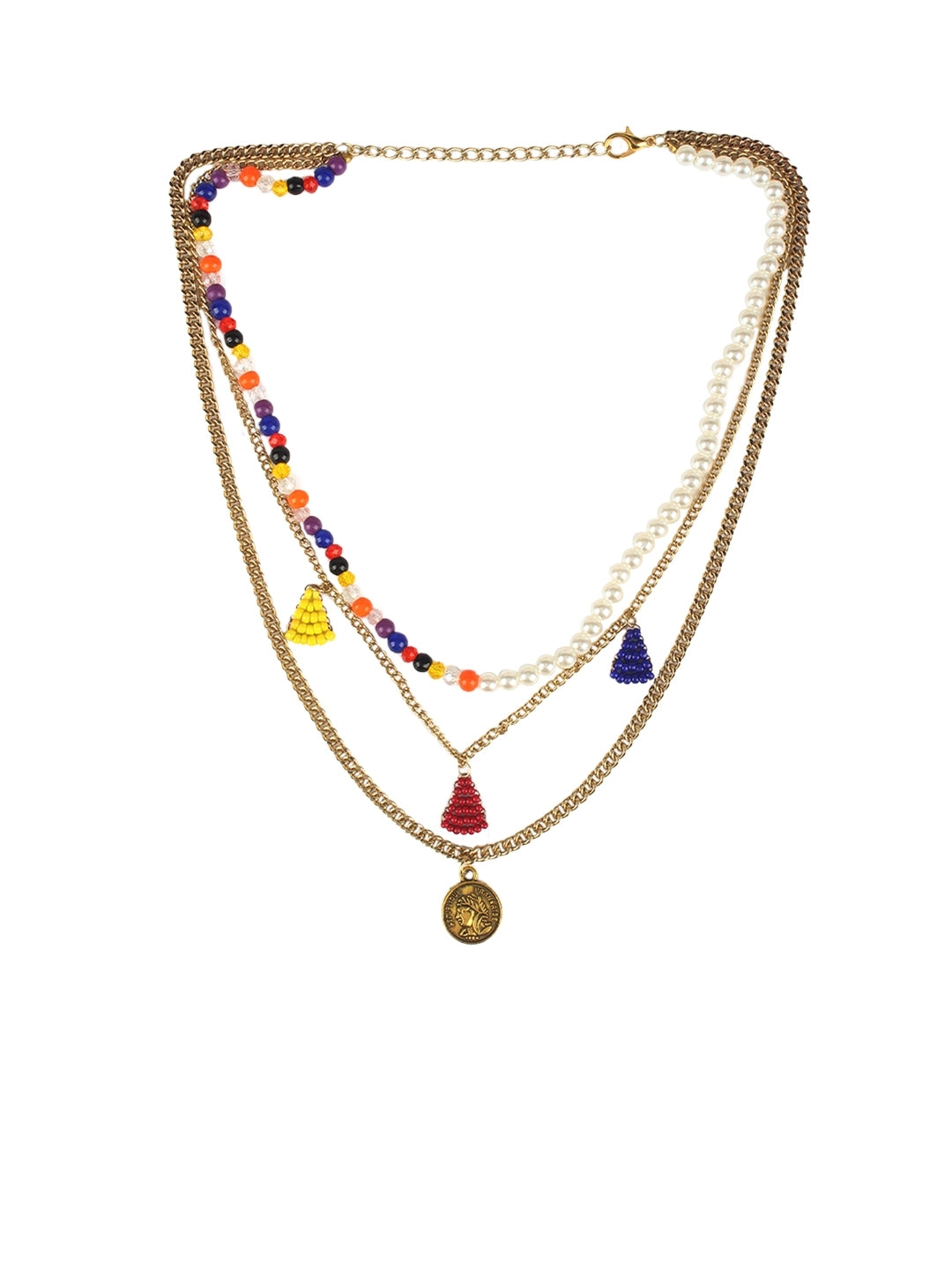 Gold-Plated Gold & Multi Artificial Beads Minimal Handcrafted Necklace