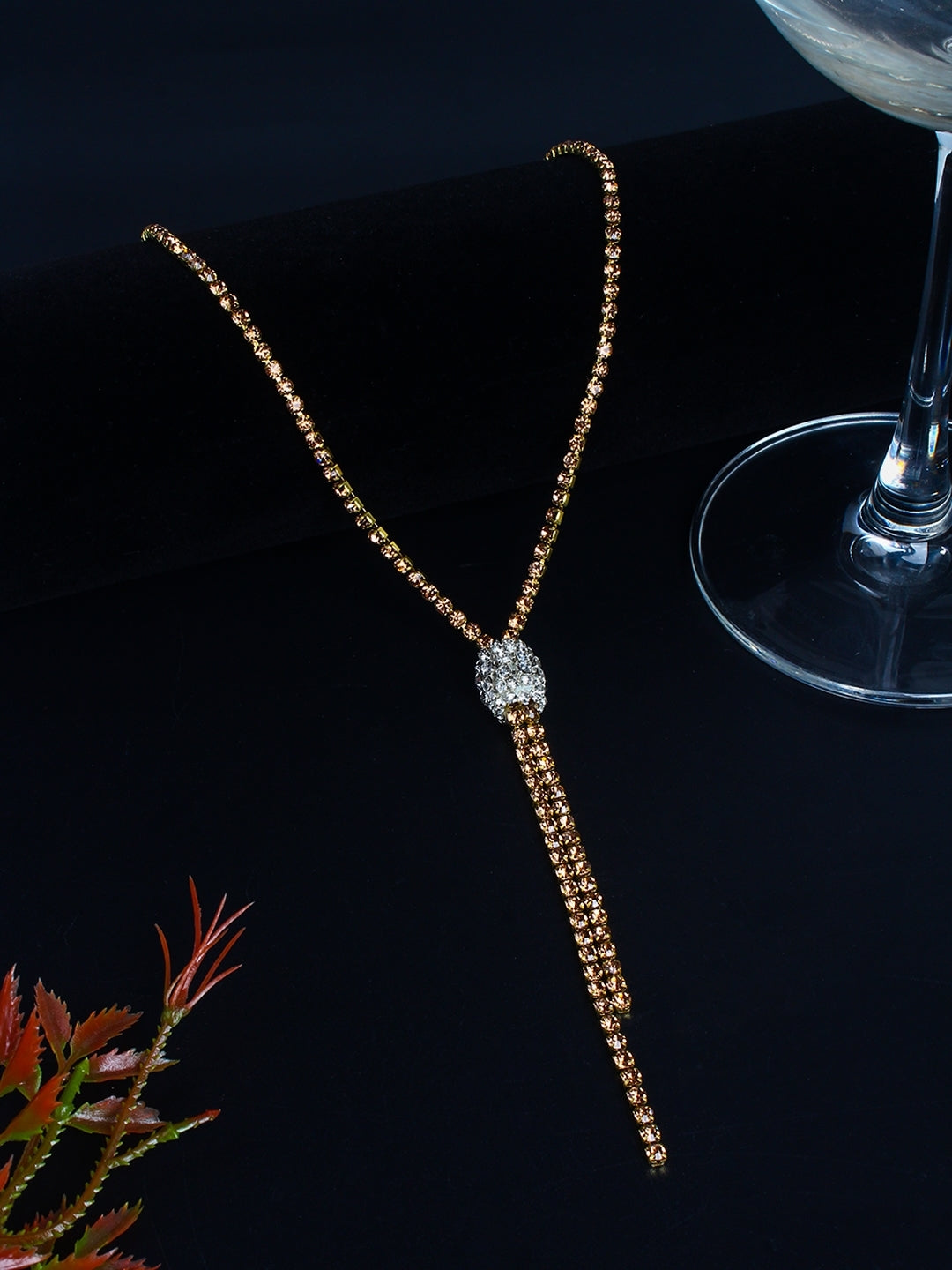 Rose Gold-Plated Rose Gold & Transparent Artificial Stones Minimal Handcrafted Necklace