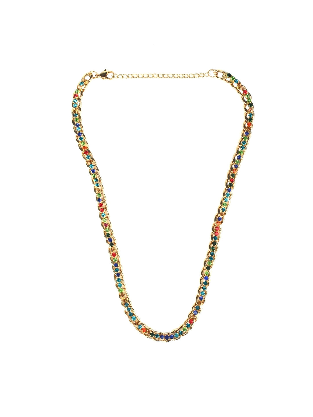 Gold-Plated Gold & Multi Artificial Stones Minimal Handcrafted Necklace