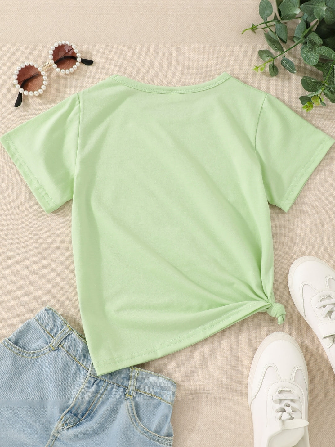 Round Neck Printed Short Sleeves Cotton T-Shirt