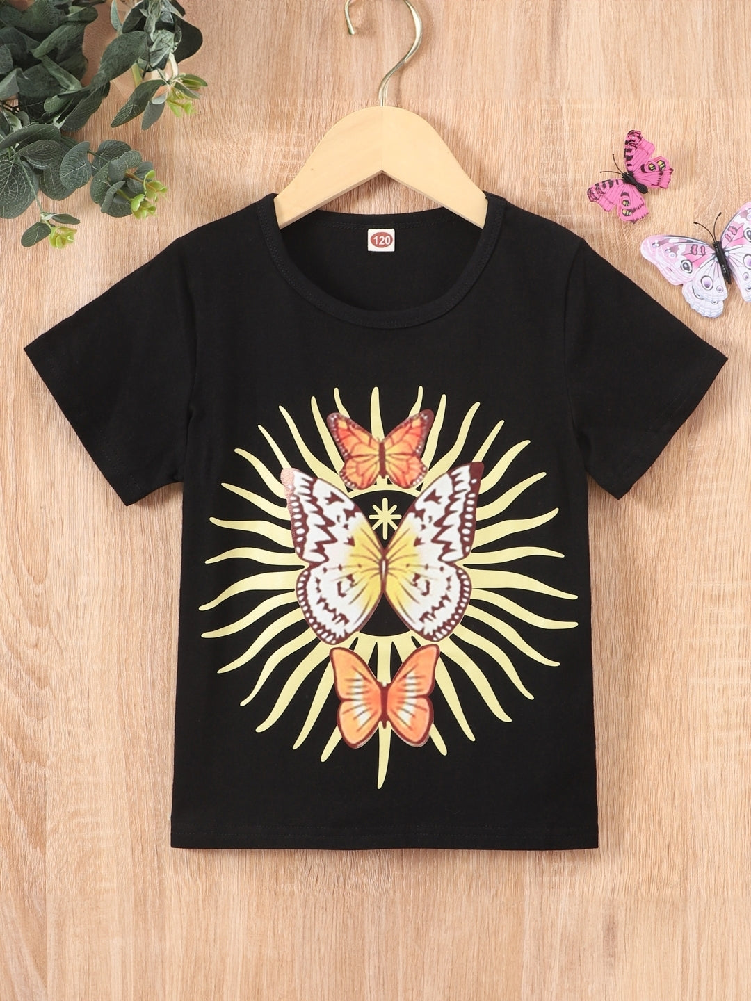 Round Neck Printed Short Sleeves Cotton T-Shirt