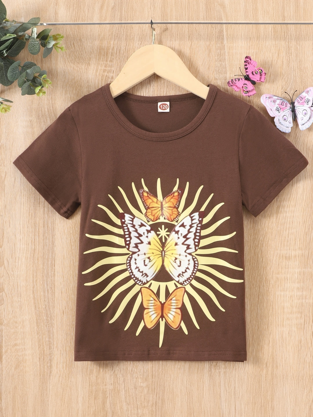 Round Neck Printed Short Sleeves Cotton T-Shirt