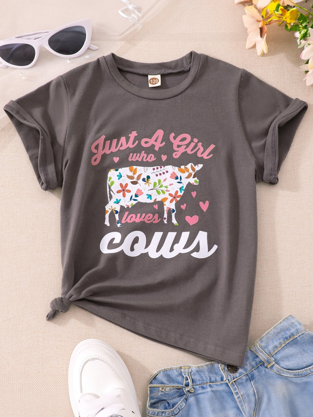 Round Neck Printed Short Sleeves Cotton T-Shirt