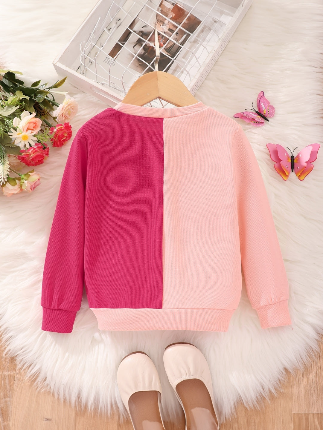 Pink Round Neck Printed Long Sleeve Polyester Sweatshirt