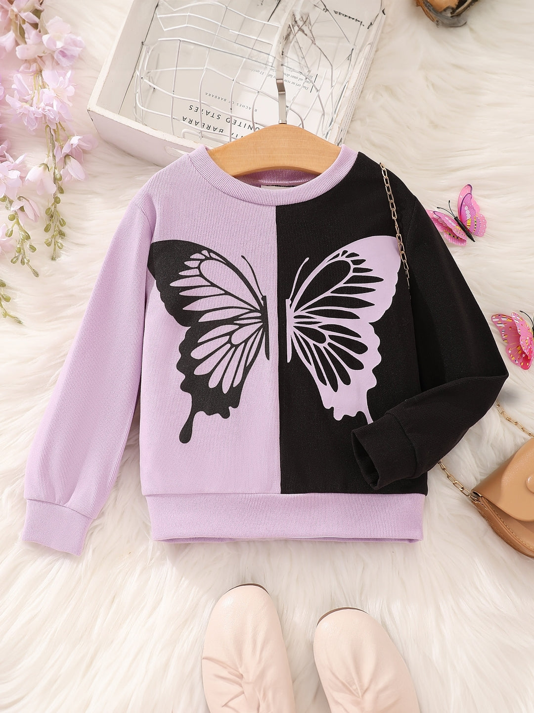 Purple Round Neck Printed Long Sleeve Polyester Sweatshirt