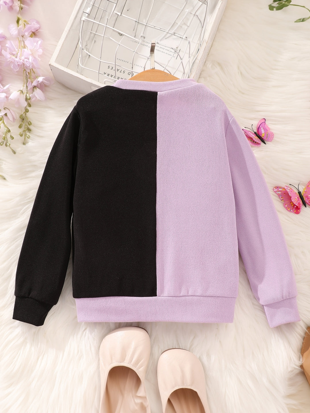 Purple Round Neck Printed Long Sleeve Polyester Sweatshirt