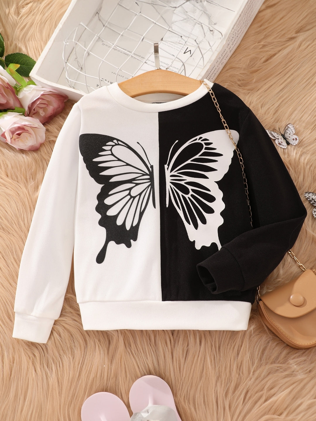 White Round Neck Printed Long Sleeve Polyester Sweatshirt