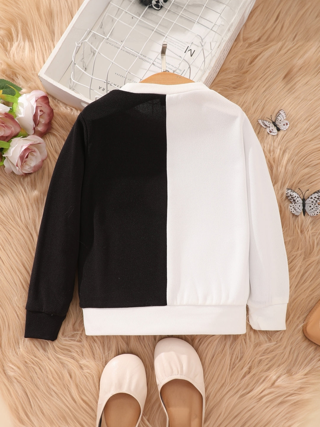 White Round Neck Printed Long Sleeve Polyester Sweatshirt