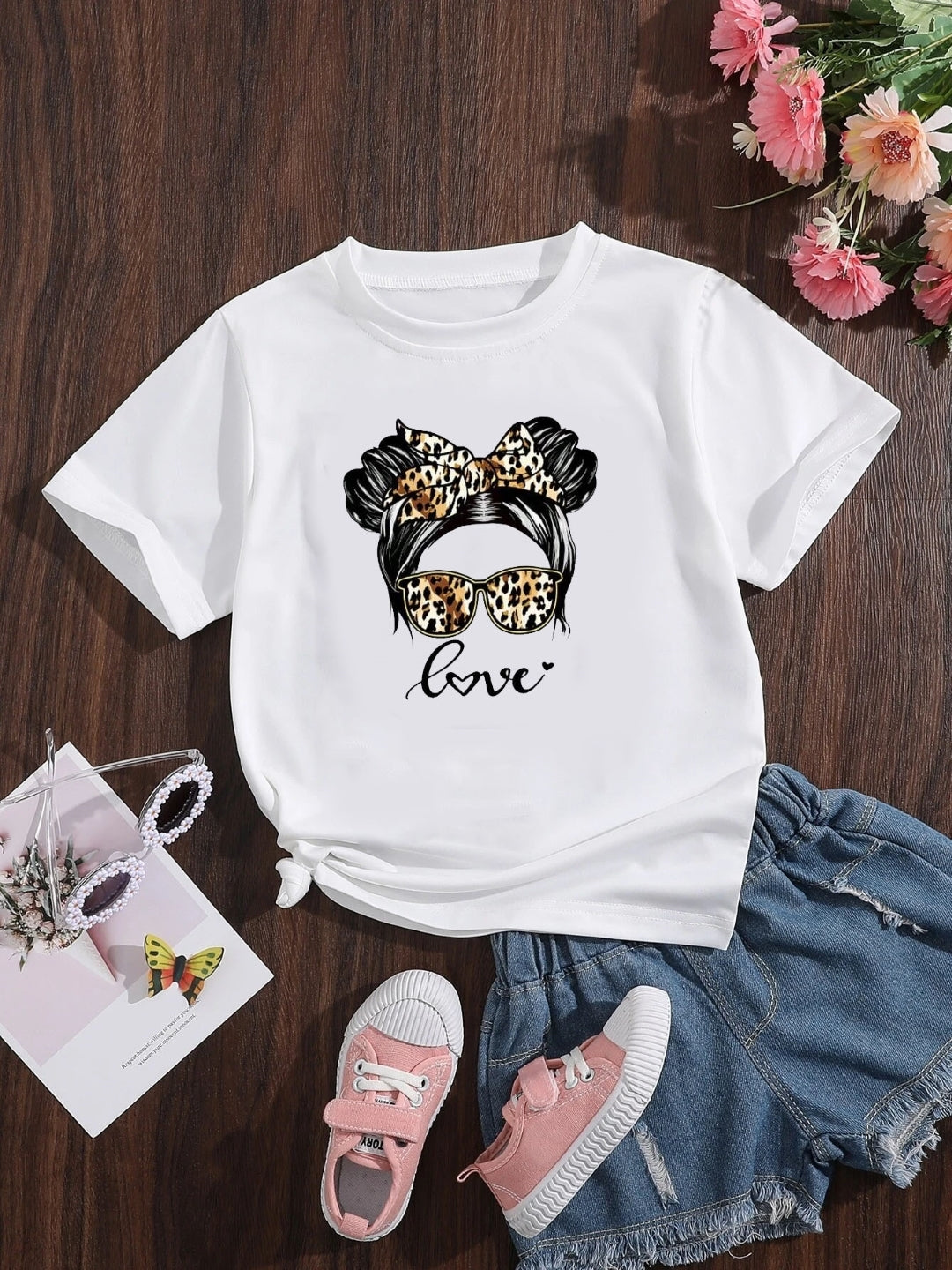 White Round Neck Graphics Printed Short Sleeves Polyester T-Shirt