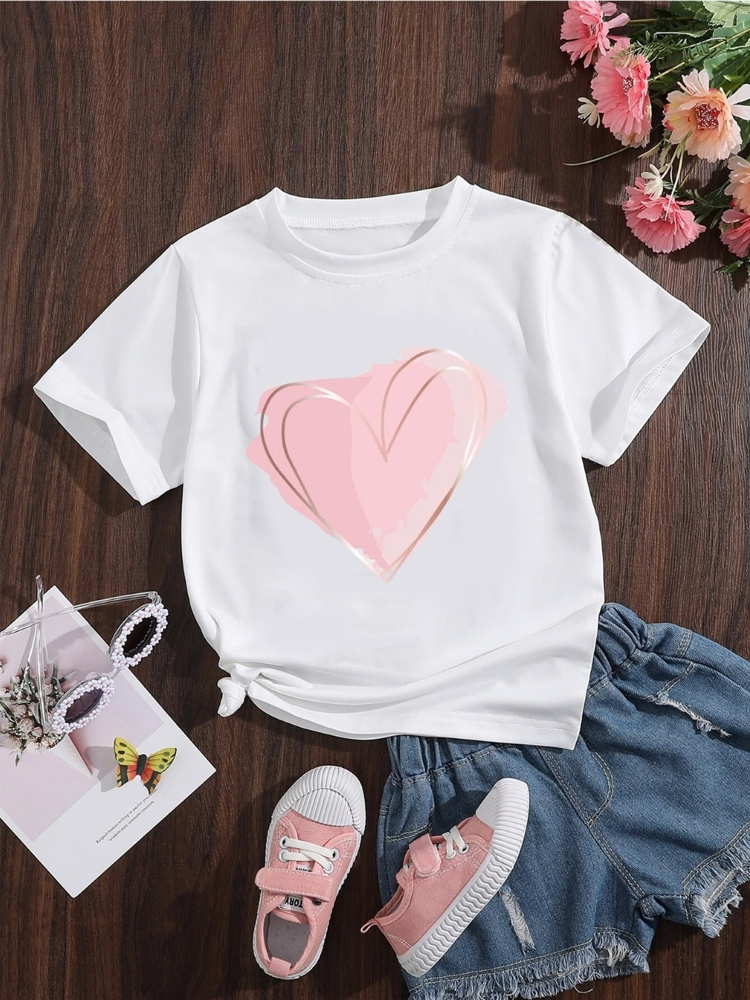 White Round Neck Graphics Printed Short Sleeves Polyester T-Shirt