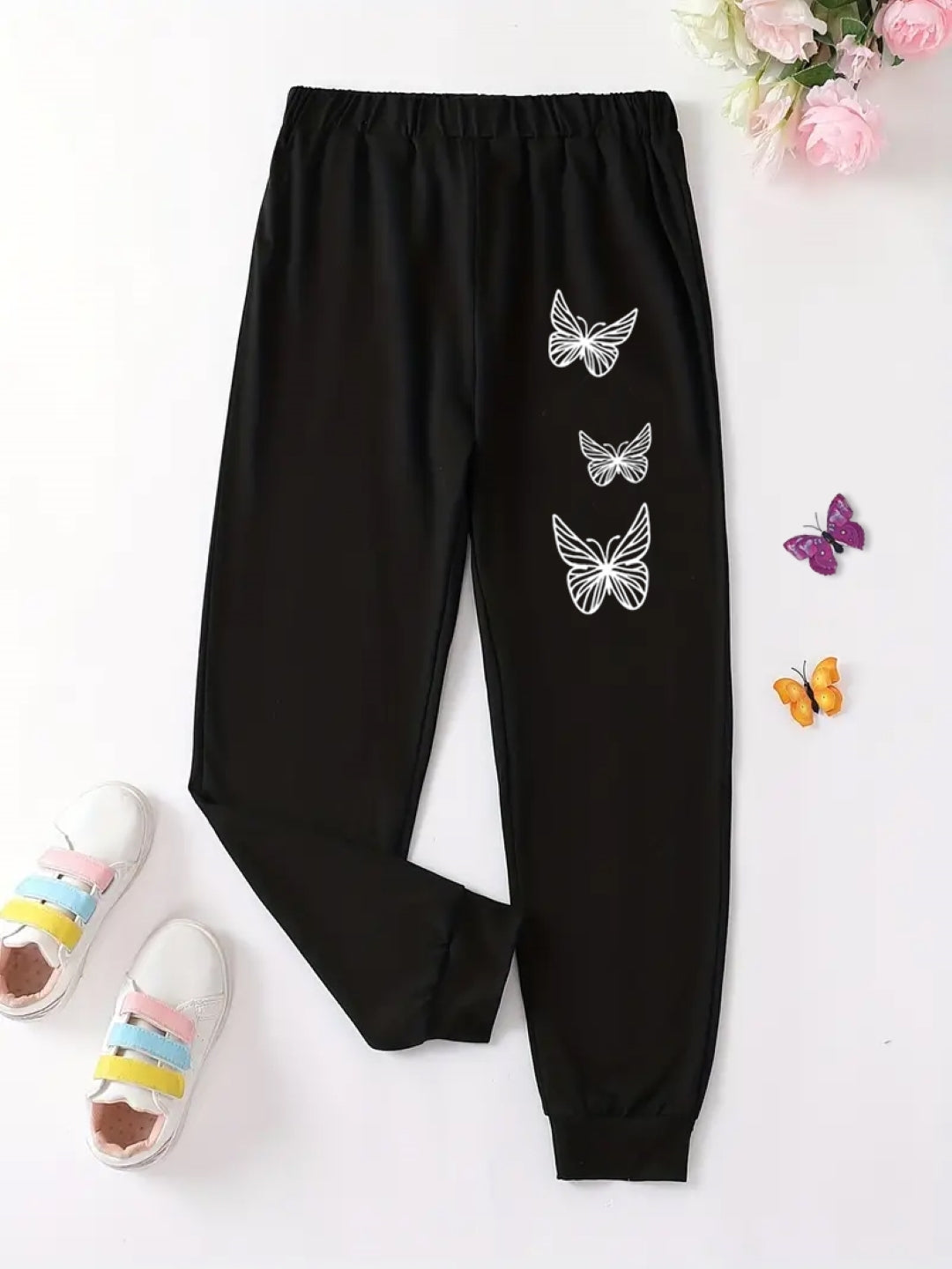 Black Printed Regular Fit Polyester Trouser