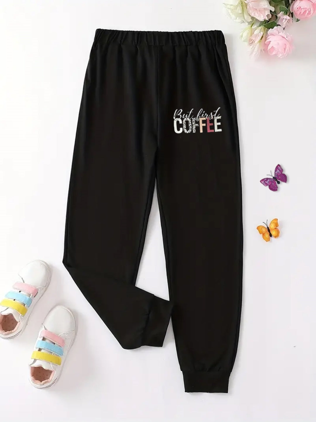 Black Printed Regular Fit Polyester Trouser