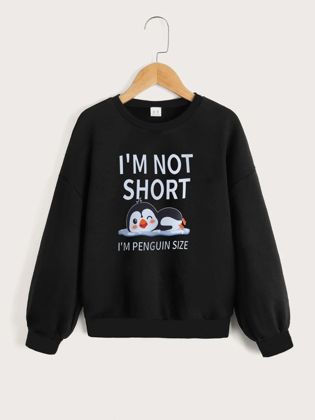 Black Round Neck Graphics Printed Long Sleeves Polyester Sweatshirt