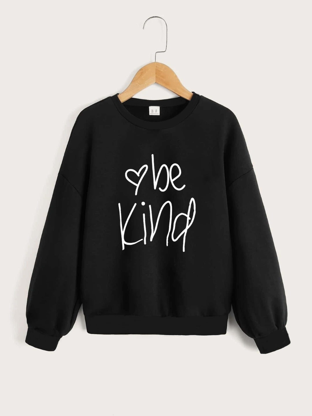 Black Round Neck Graphics Printed Long Sleeves Polyester Sweatshirt