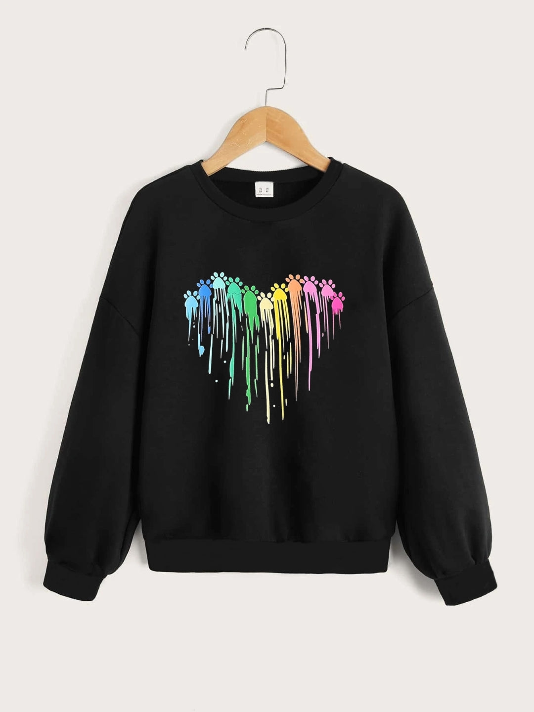 Black Round Neck Graphics Printed Long Sleeves Polyester Sweatshirt