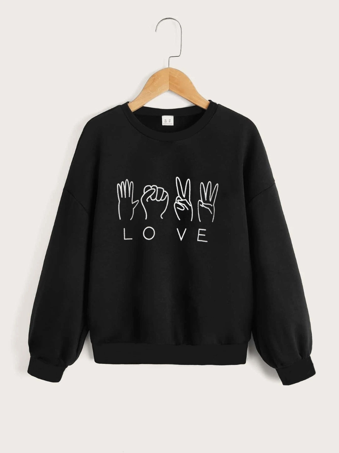 Black Round Neck Graphics Printed Long Sleeves Polyester Sweatshirt