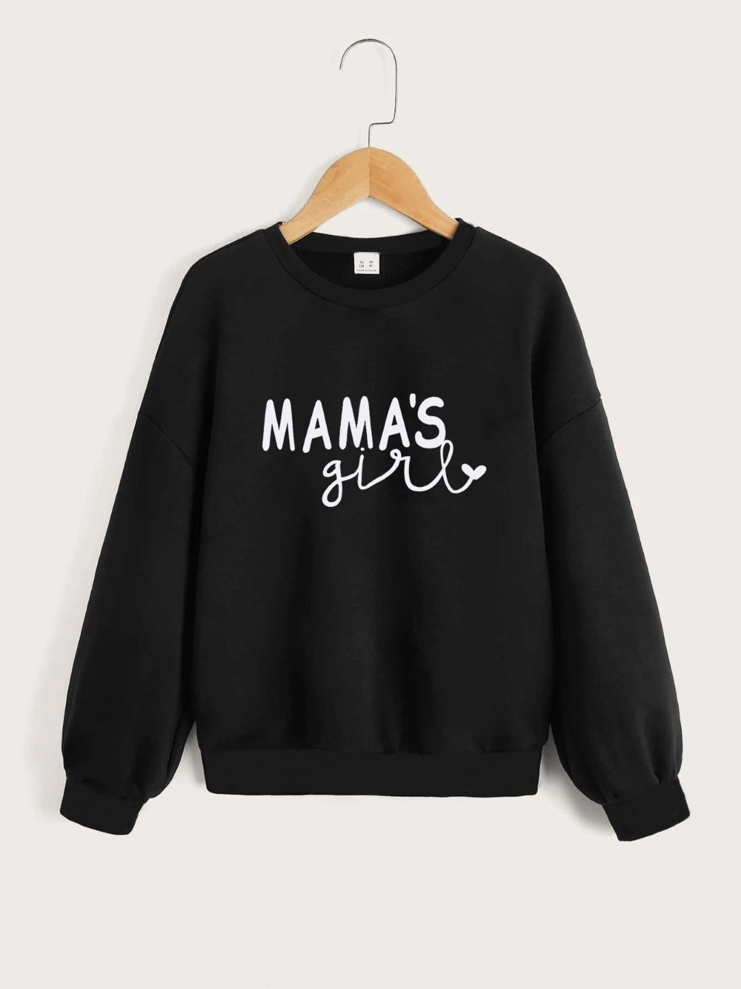 Black Round Neck Graphics Printed Long Sleeves Polyester Sweatshirt