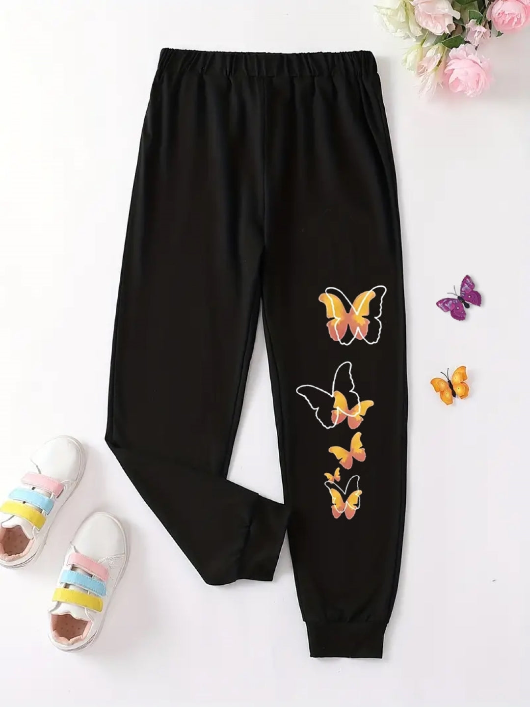 Black Printed Regular Fit Polyester Trouser