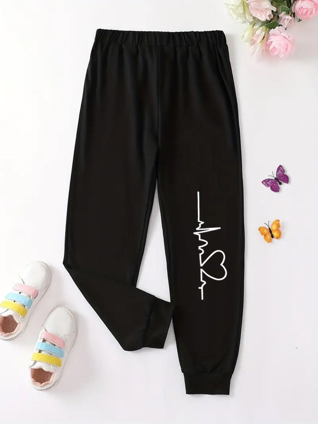 Black Printed Regular Fit Polyester Trouser