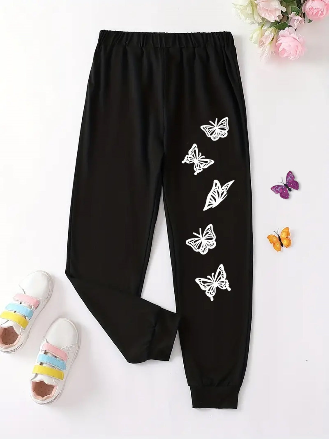 Black Printed Regular Fit Polyester Trouser