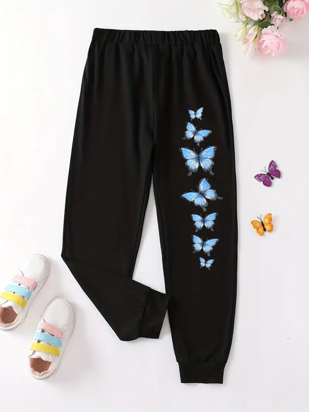 Black Printed Regular Fit Polyester Trouser