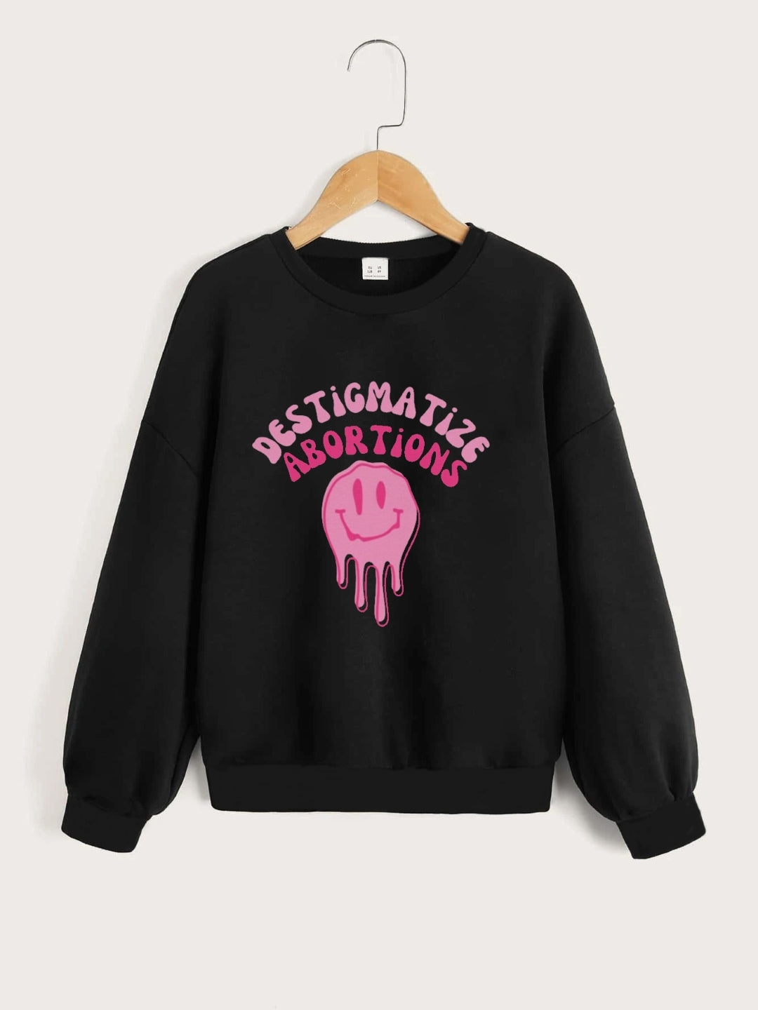 Black Round Neck Graphics Printed Long Sleeves Polyester Sweatshirt