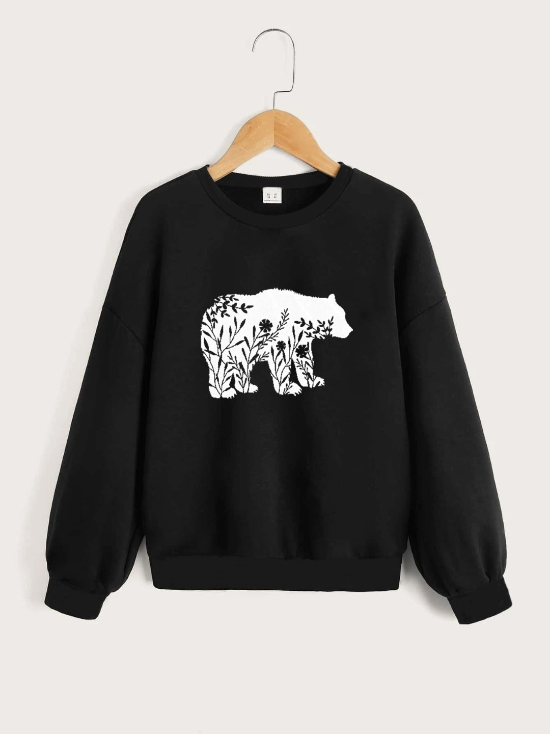 Black Round Neck Graphics Printed Long Sleeves Polyester Sweatshirt