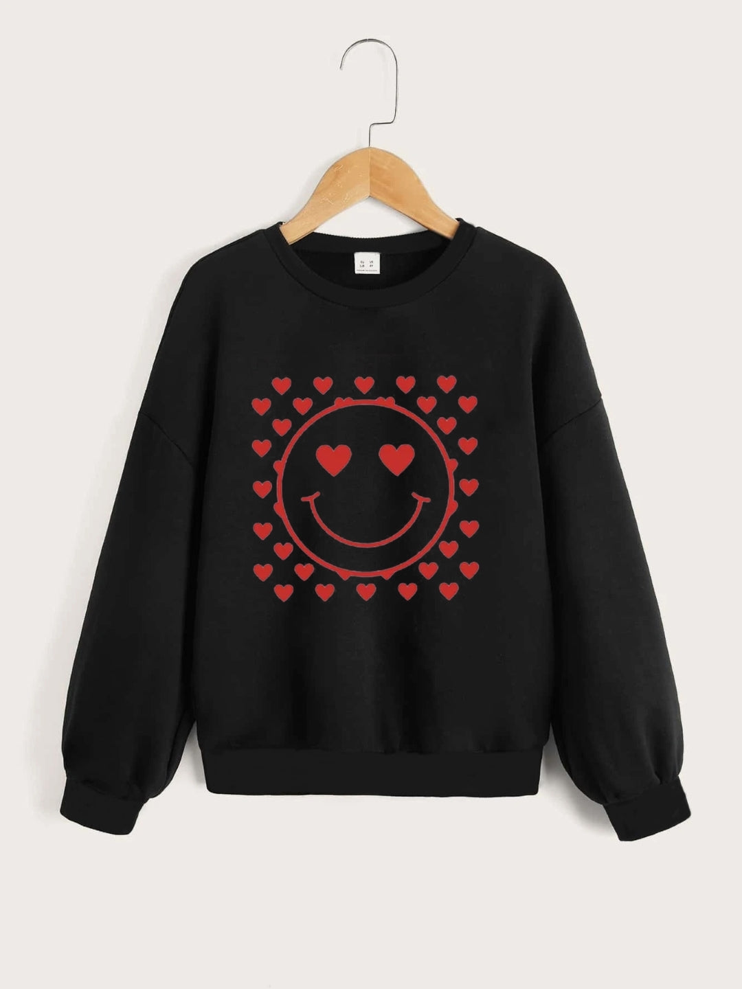 Black Round Neck Graphics Printed Long Sleeves Polyester Sweatshirt