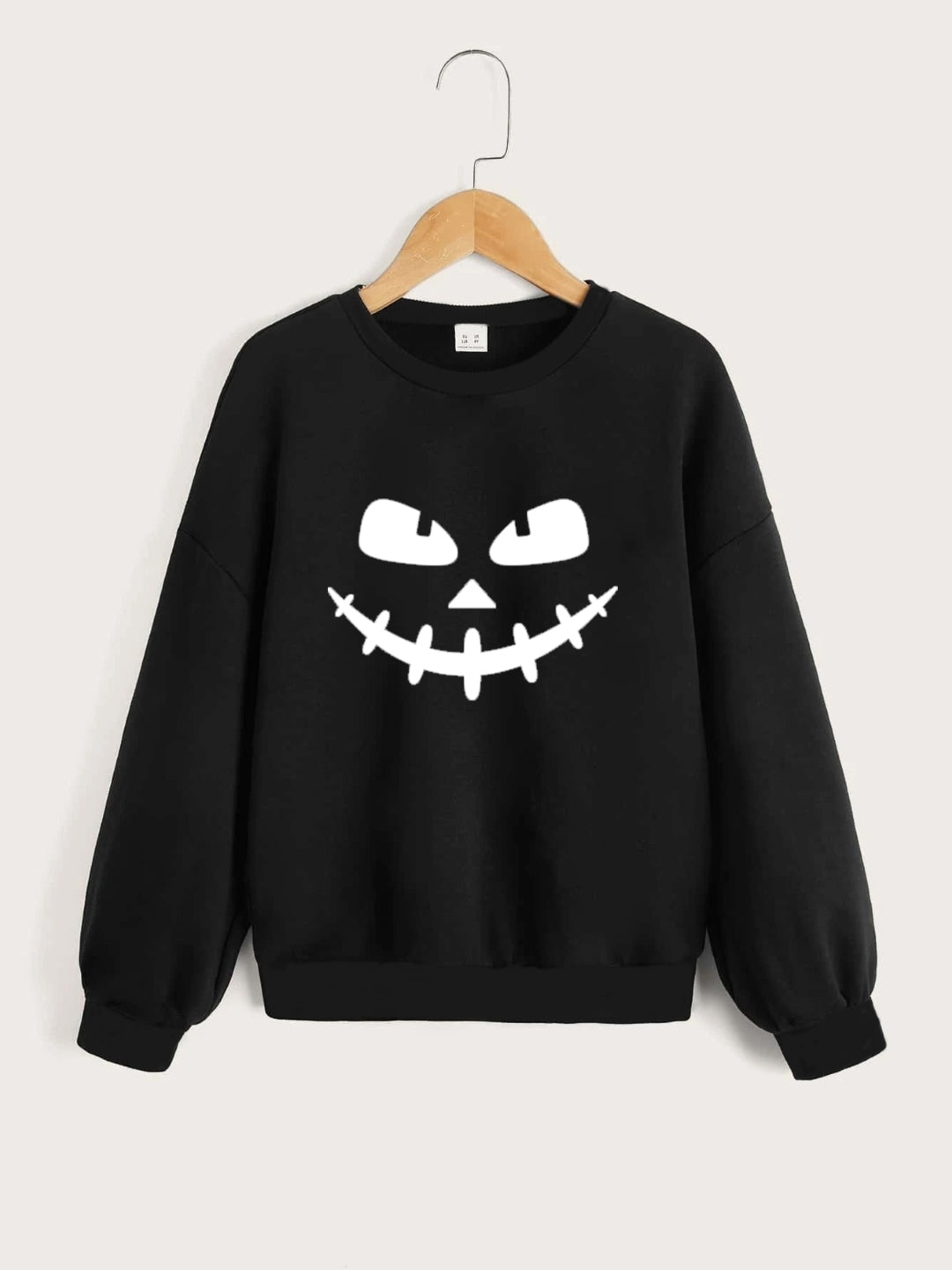 Black Round Neck Graphics Printed Long Sleeves Polyester Sweatshirt