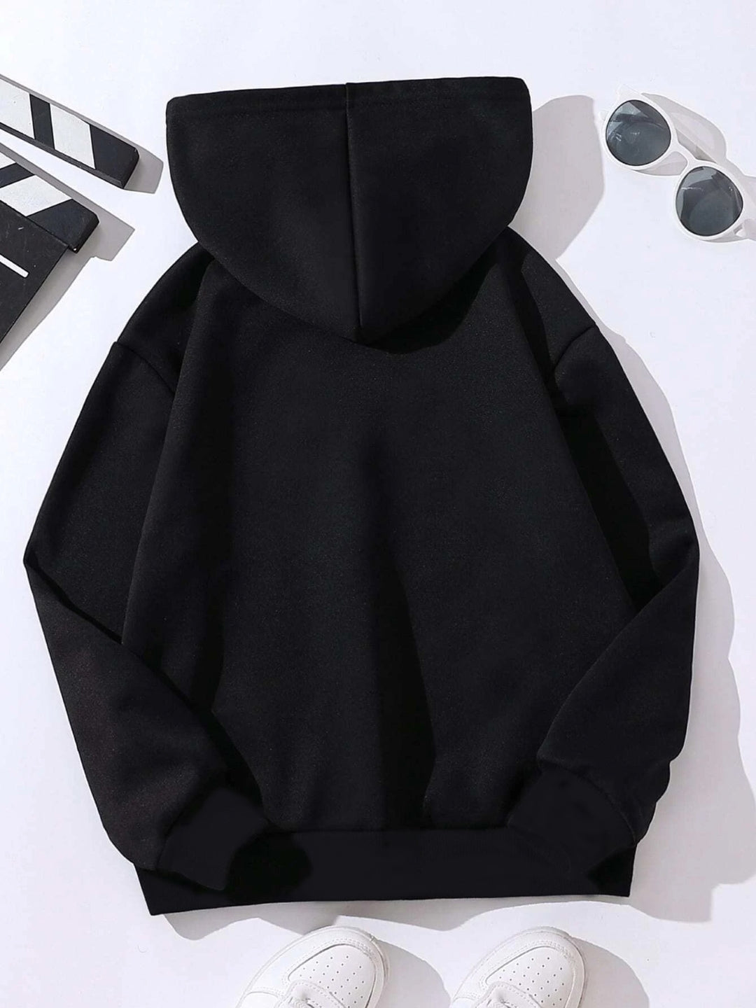 Black Graphics Printed Long Sleeves Polyester Hoodie