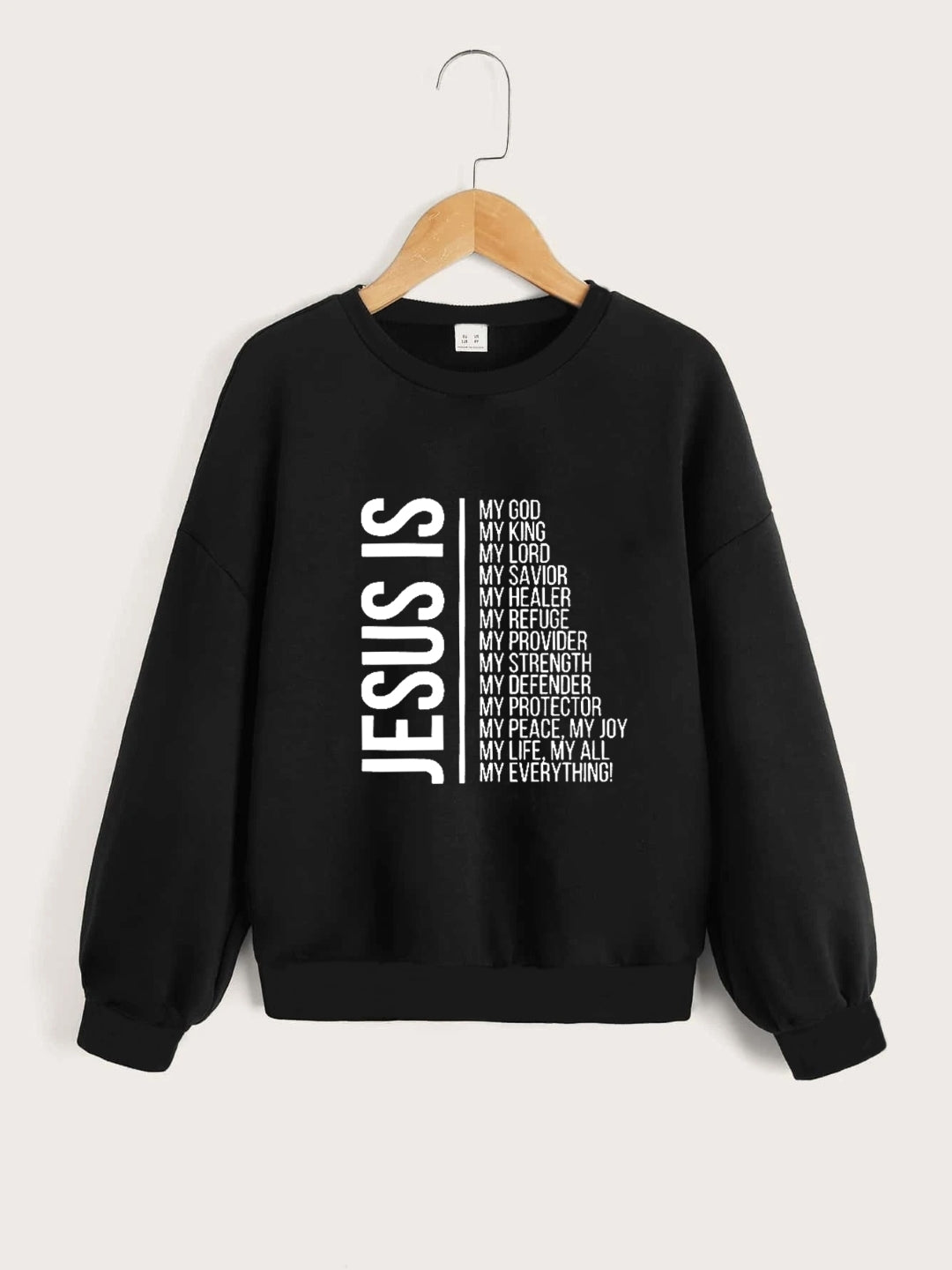 Black Round Neck Graphics Printed Long Sleeves Polyester Sweatshirt