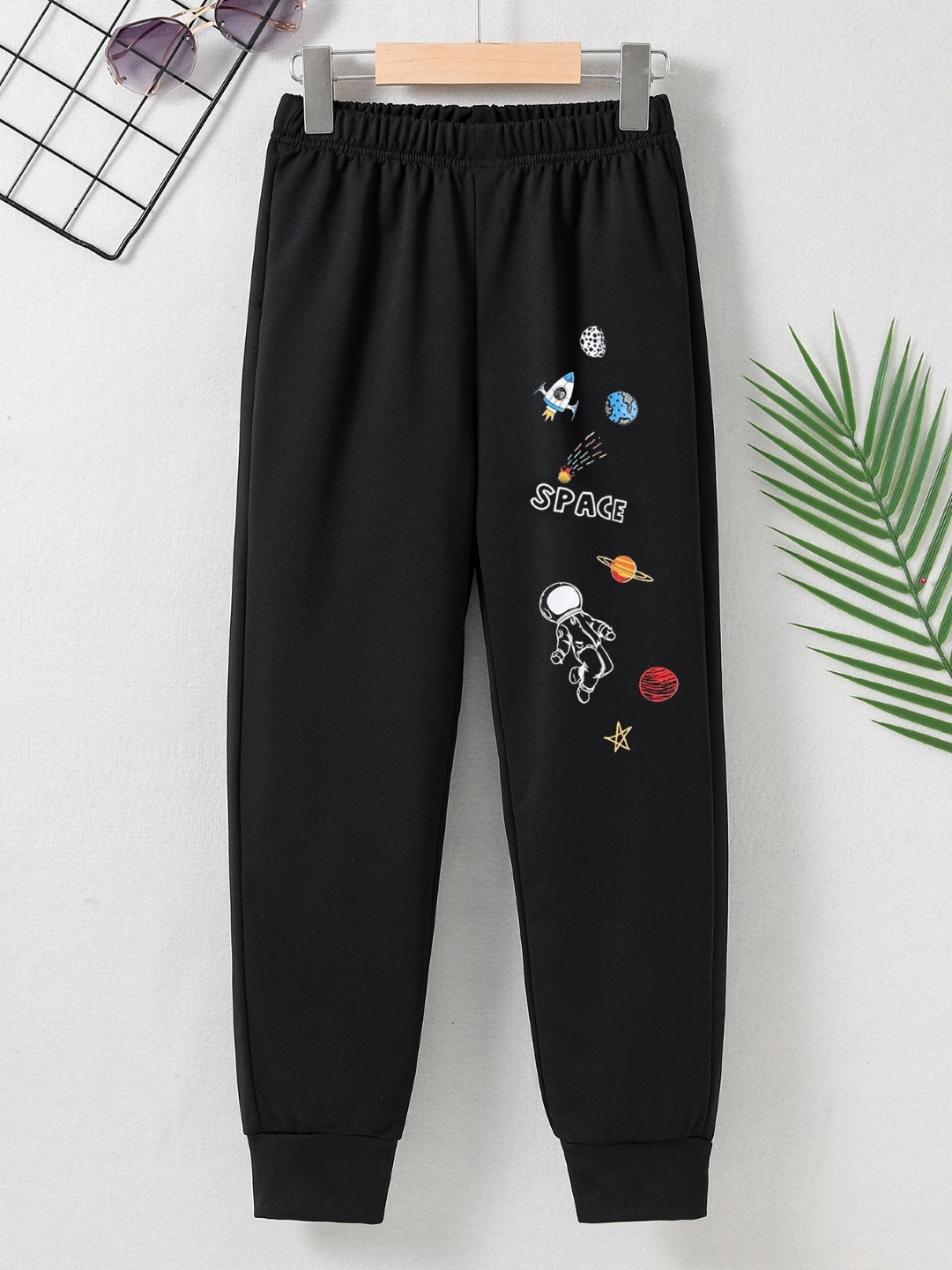 Black Printed Regular Fit Polyester Trouser