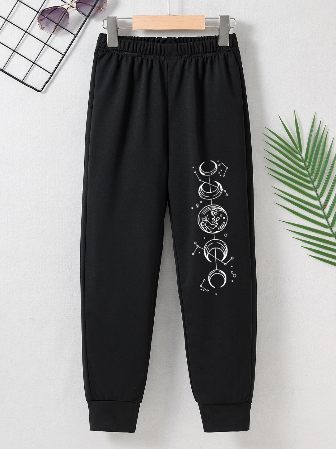 Black Printed Regular Fit Polyester Trouser