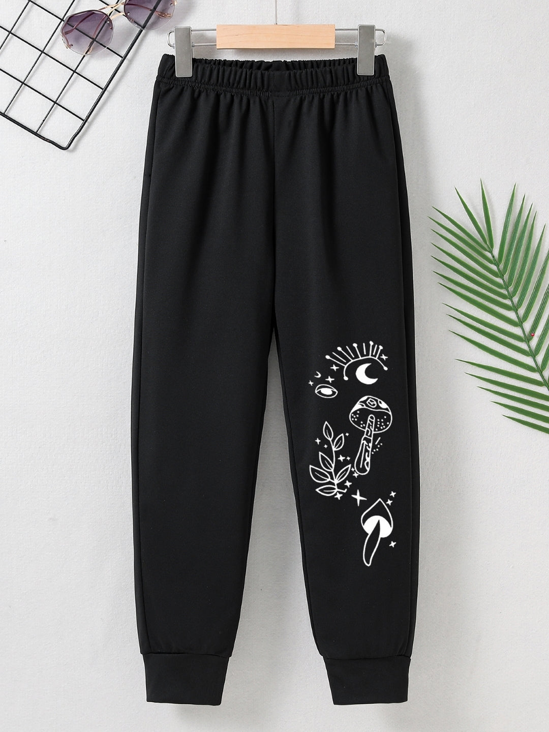 Black Printed Regular Fit Polyester Trouser