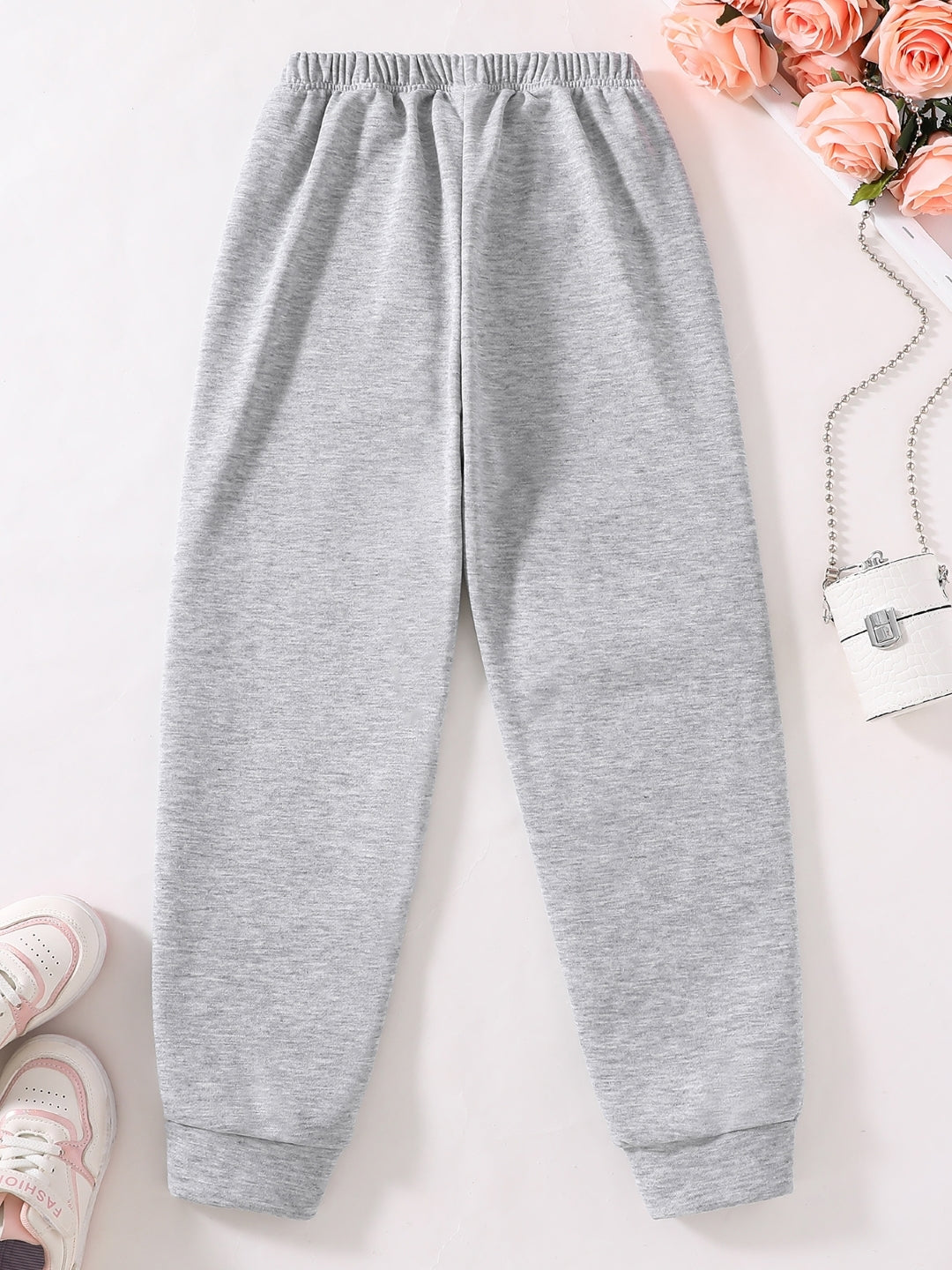 Grey Printed Regular Fit Polyester Trouser