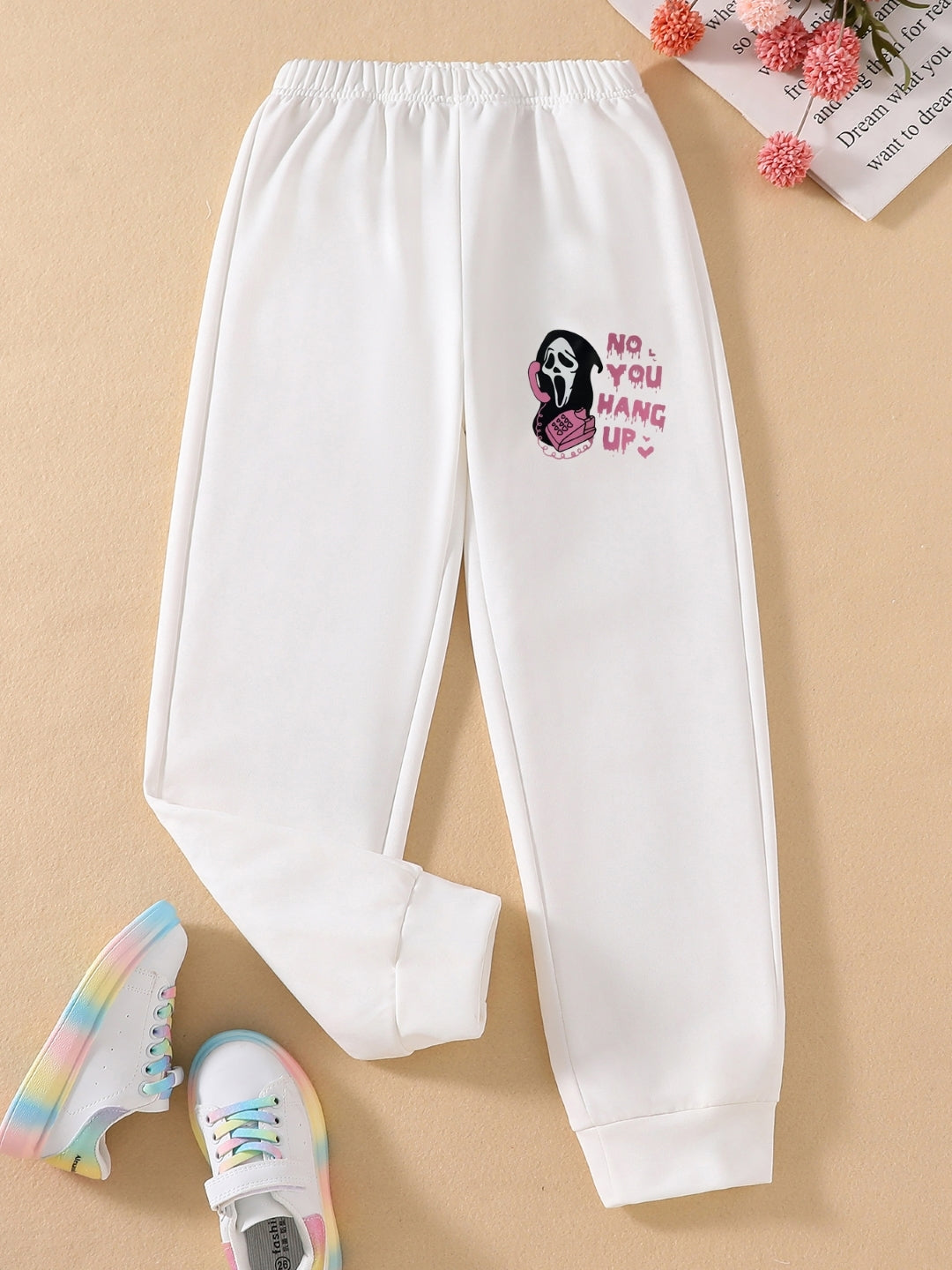 White Printed Regular Fit Polyester Trouser