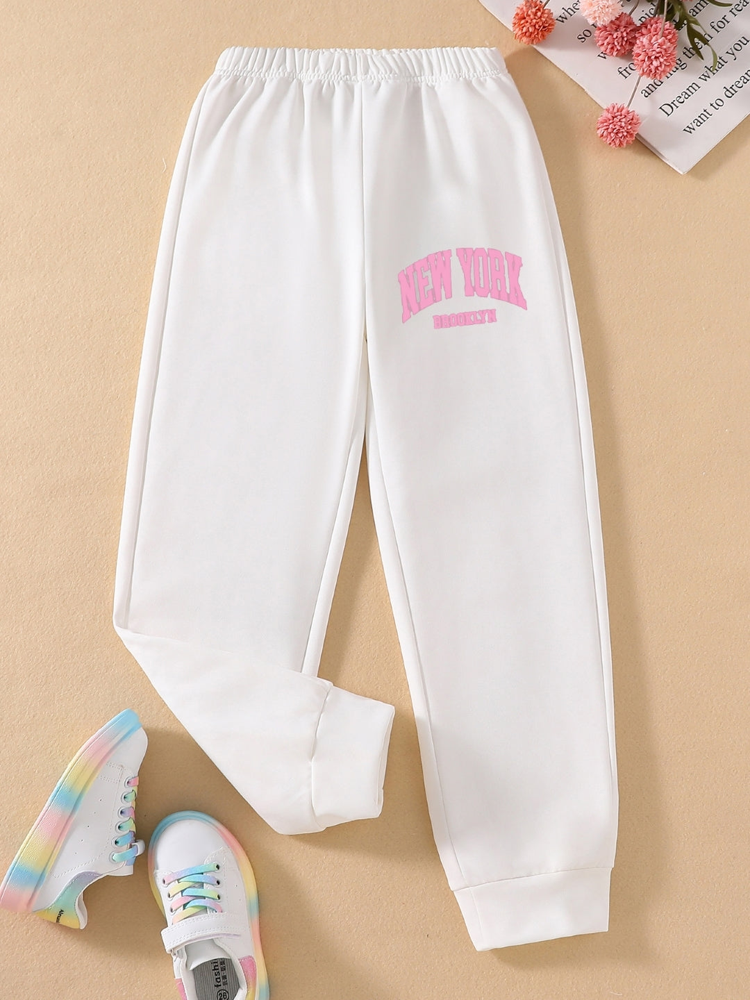 White Printed Regular Fit Polyester Trouser