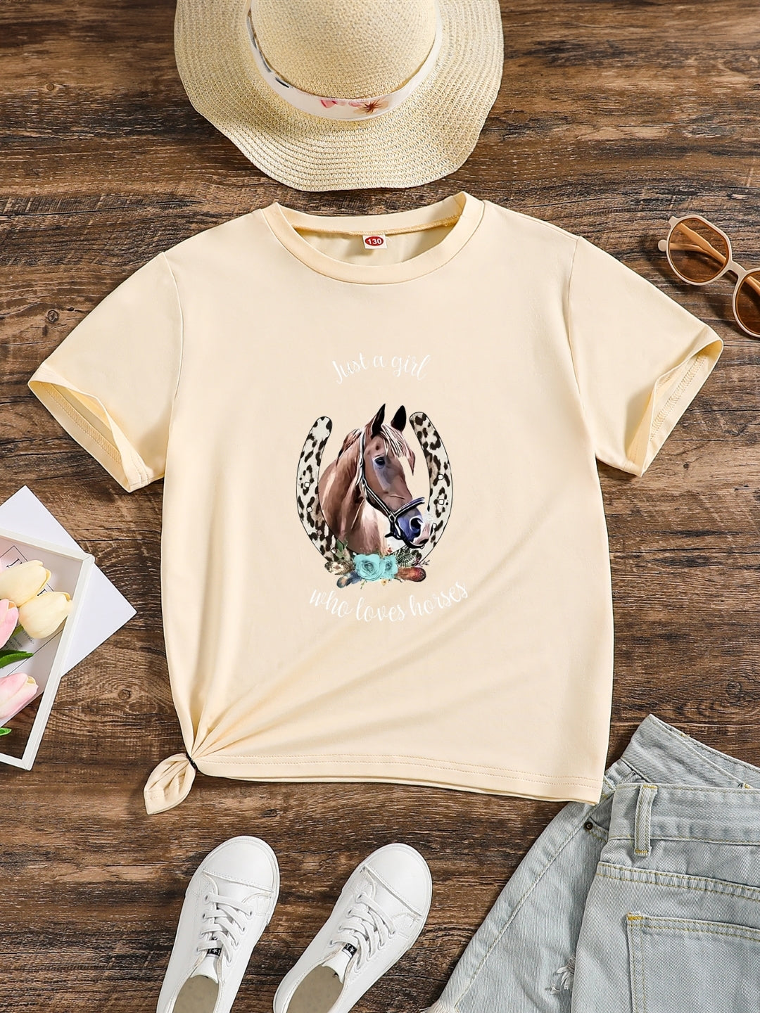 Yellow Round Neck Graphics Printed Short Sleeves Polyester T-Shirt