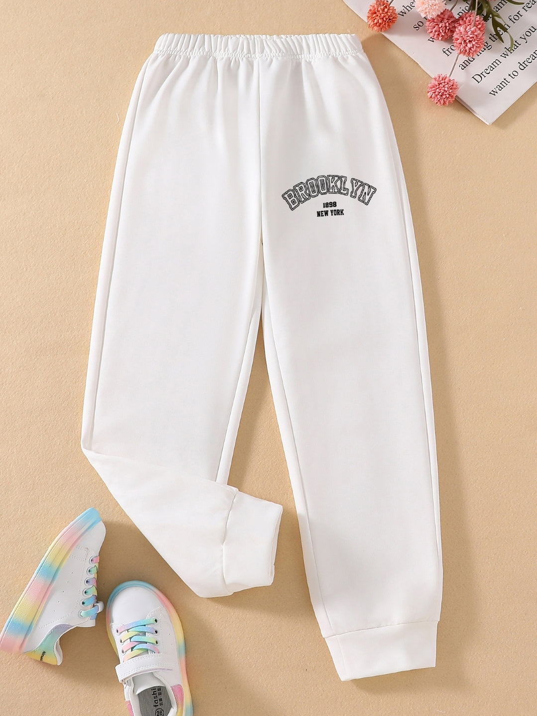 White Printed Regular Fit Polyester Trouser