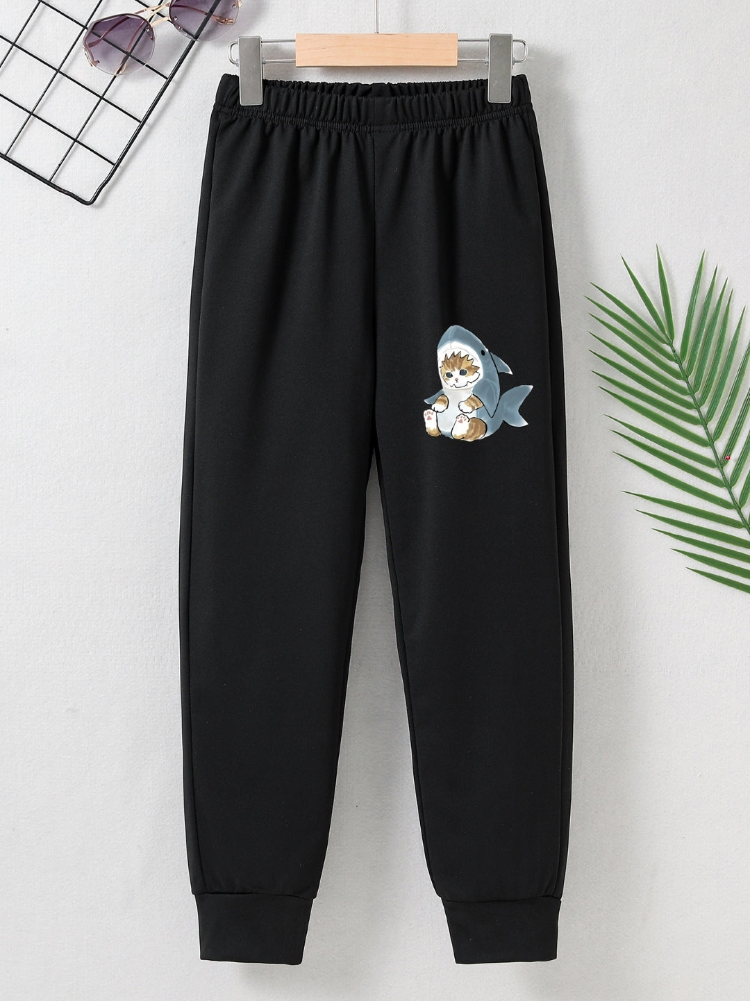 Black Printed Regular Fit Polyester Trouser