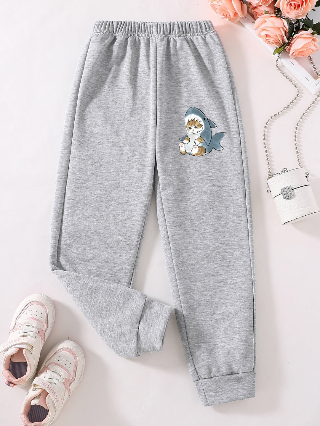 Grey Printed Regular Fit Polyester Trouser