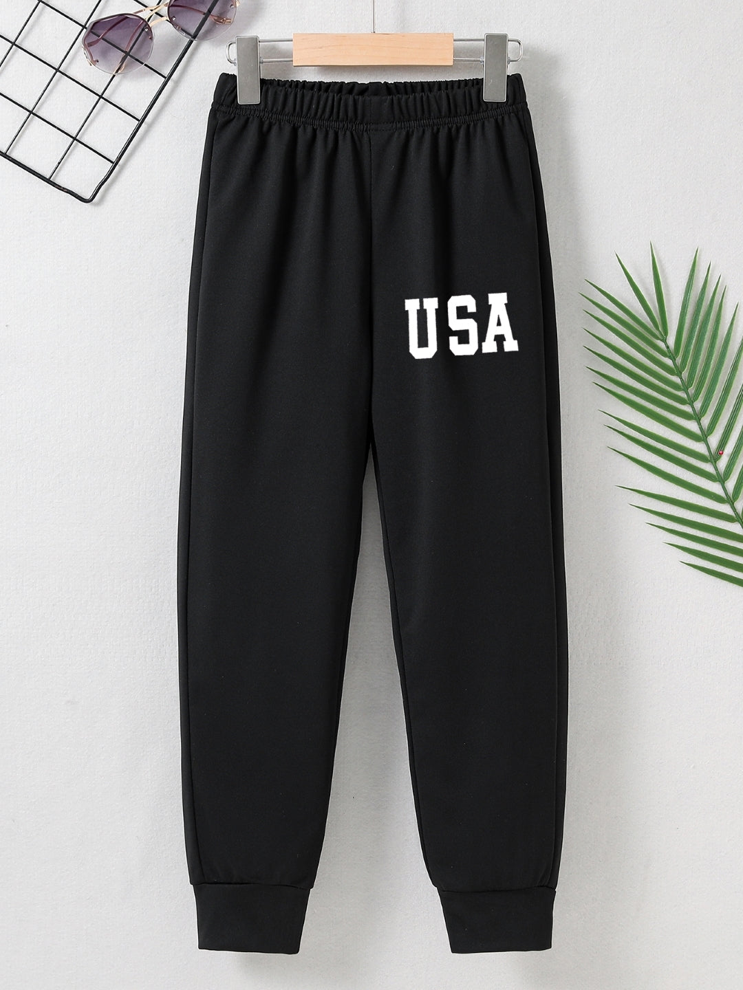 Black Printed Regular Fit Polyester Trouser