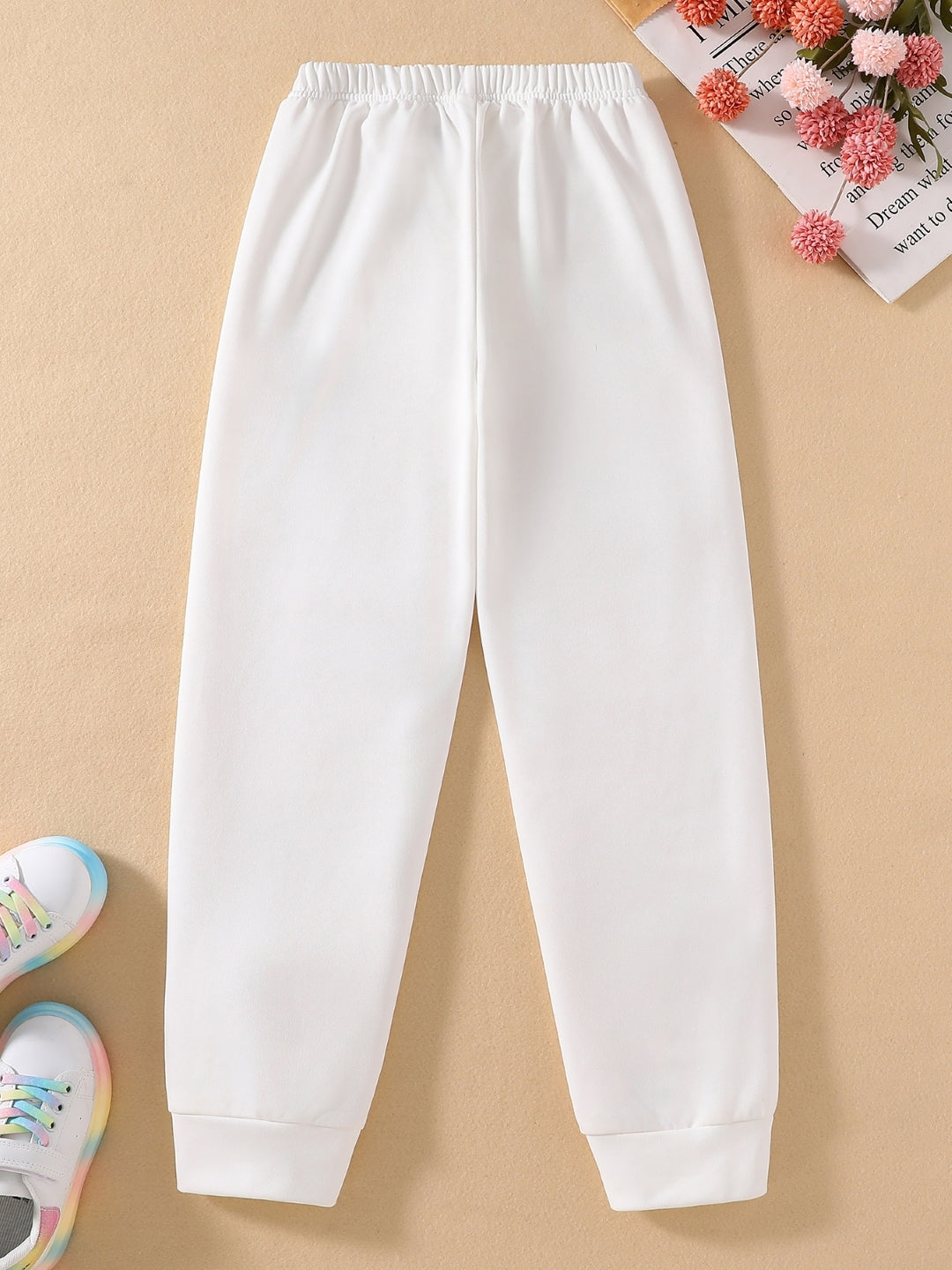 White Printed Regular Fit Polyester Trouser