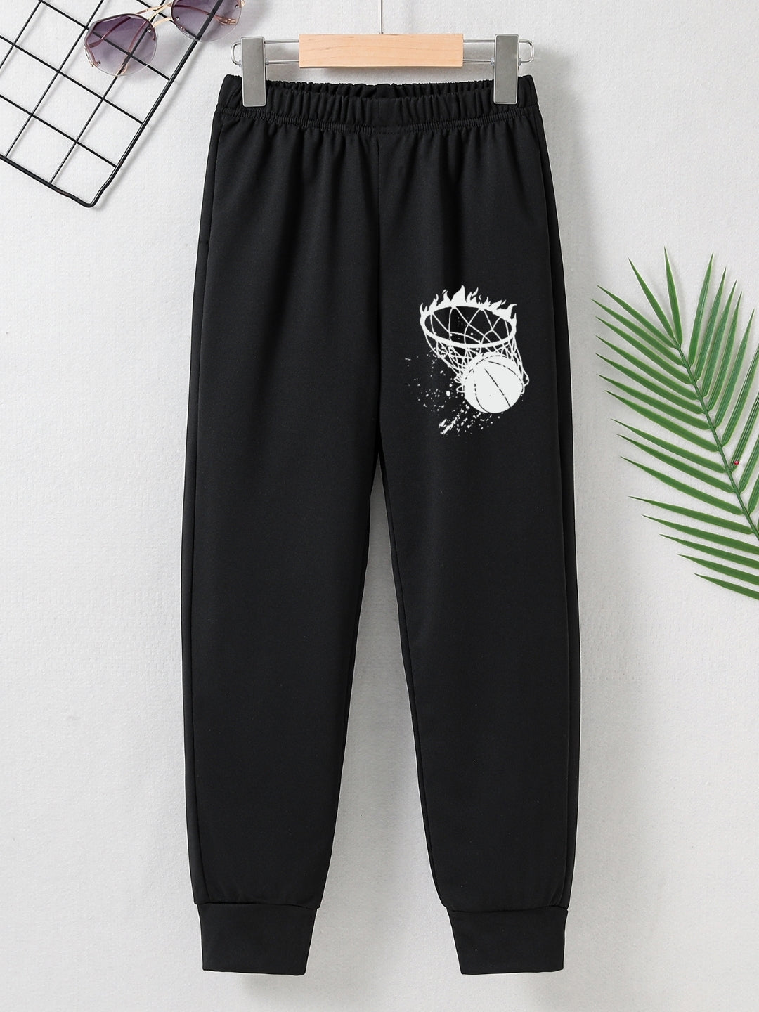 Black Printed Regular Fit Polyester Trouser