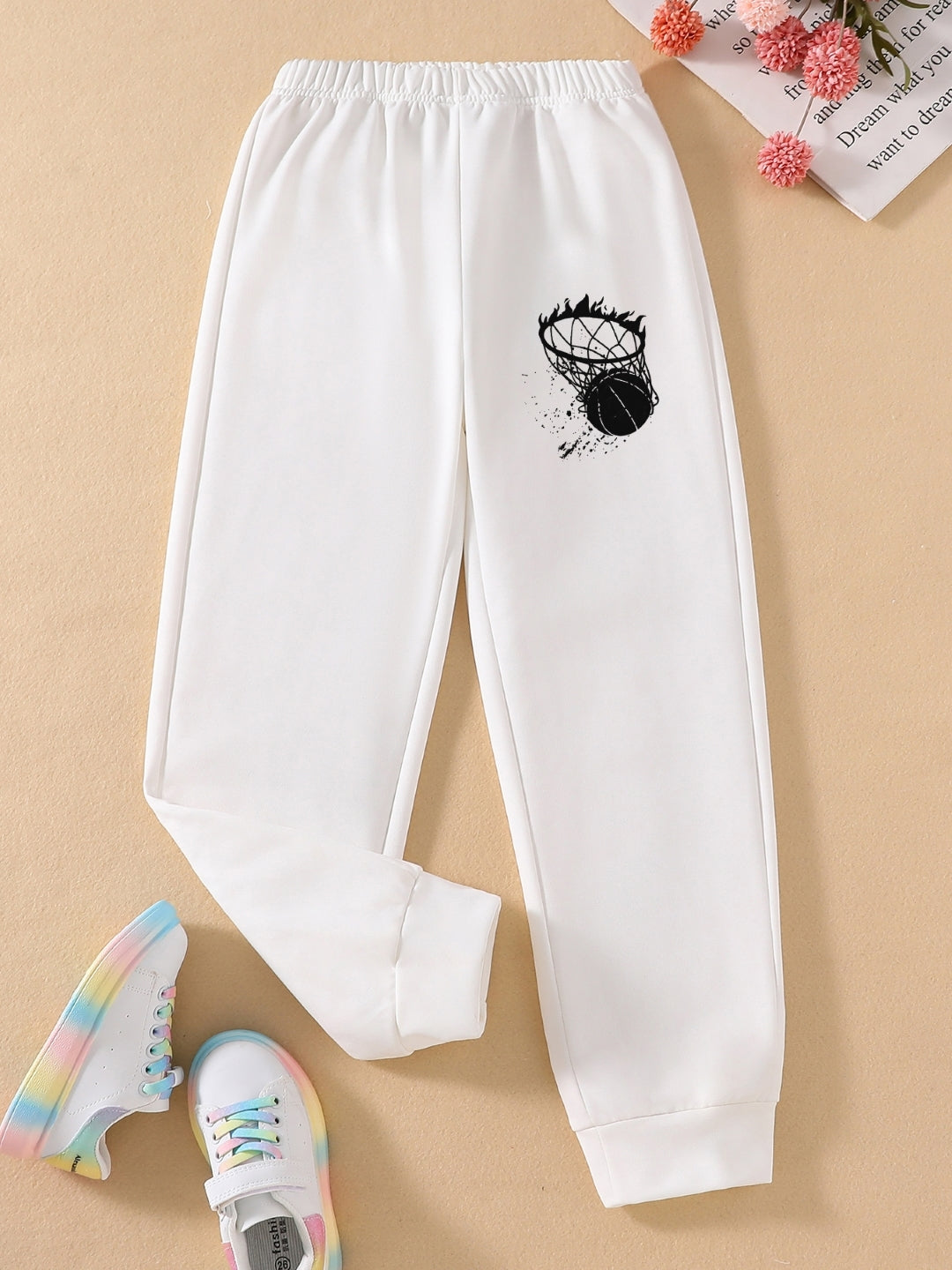 White Printed Regular Fit Polyester Trouser