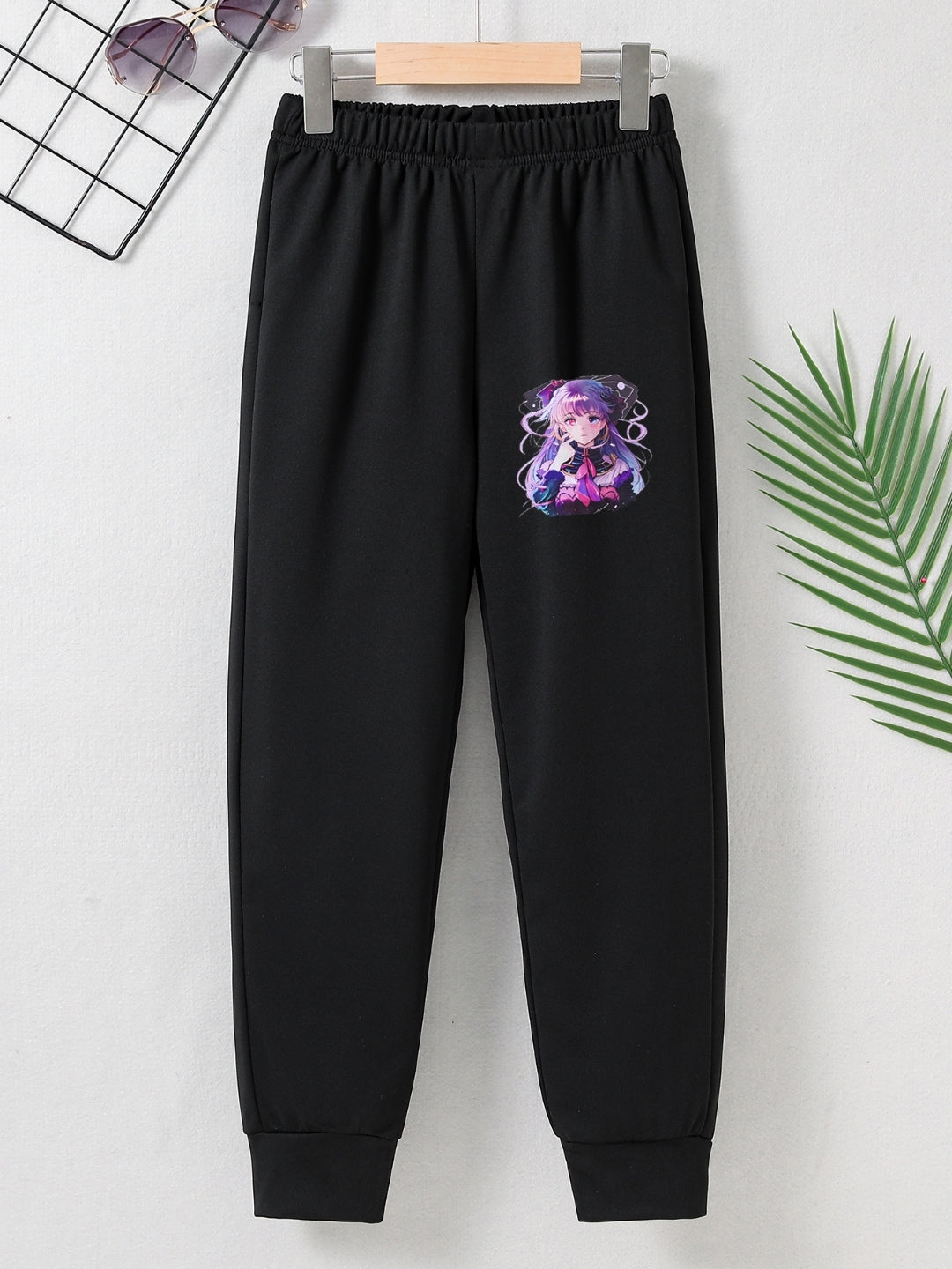 Black Printed Regular Fit Polyester Trouser