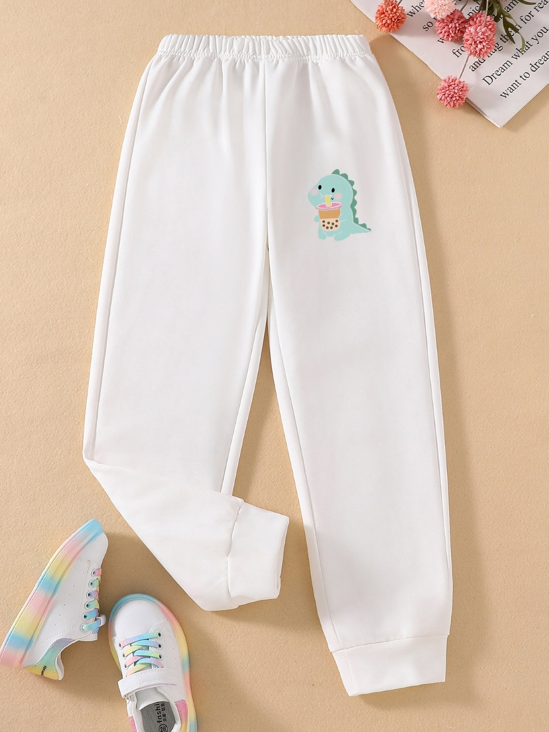 White Printed Regular Fit Polyester Trouser