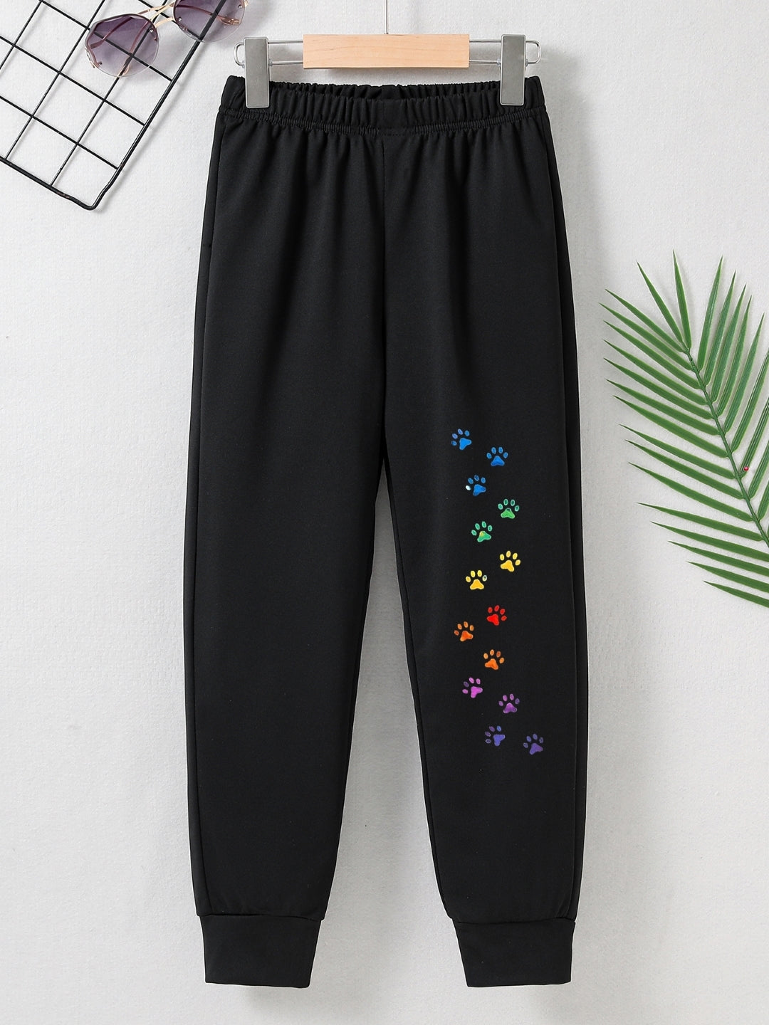 Black Printed Regular Fit Polyester Trouser