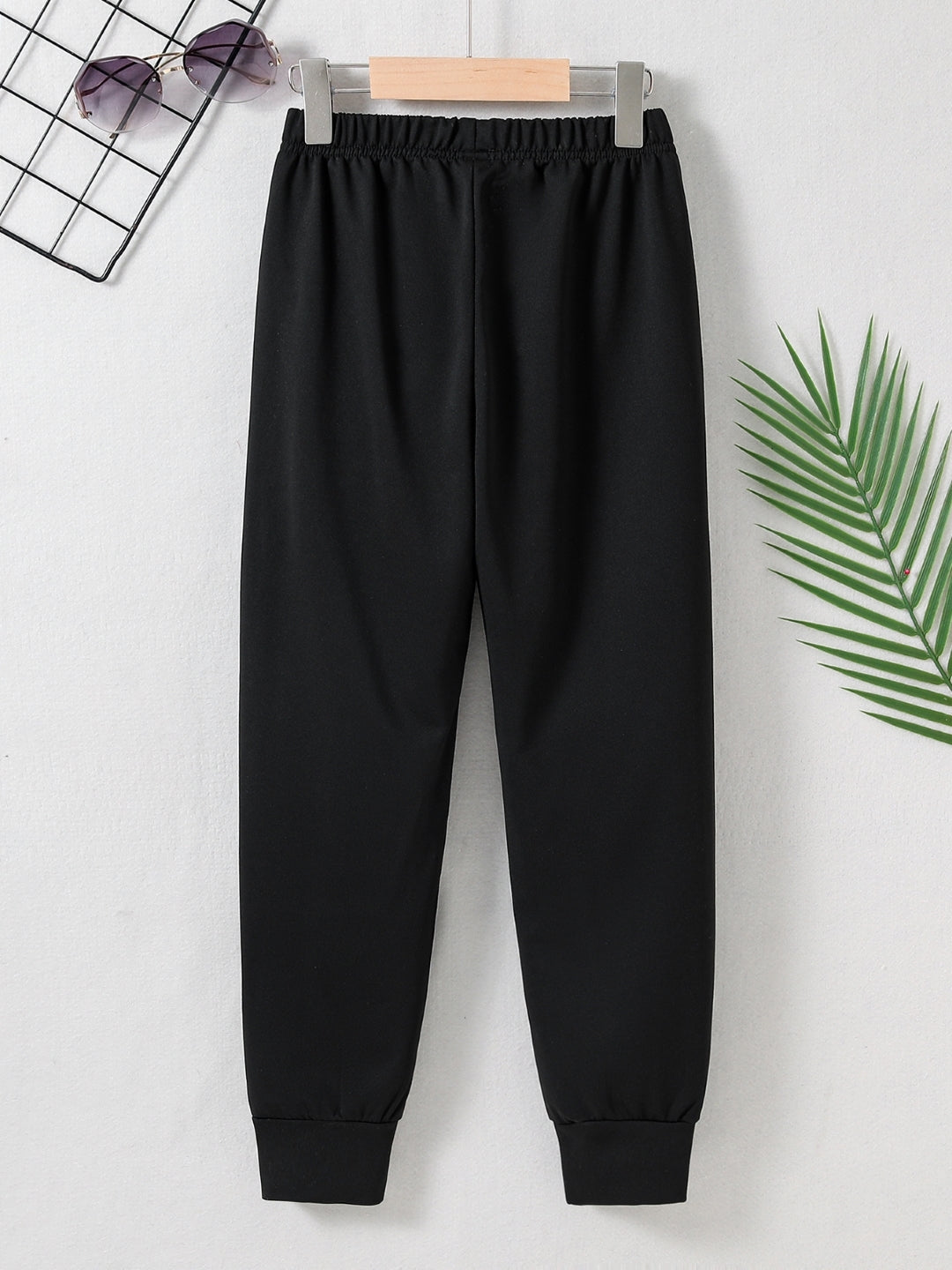 Black Printed Regular Fit Polyester Trouser