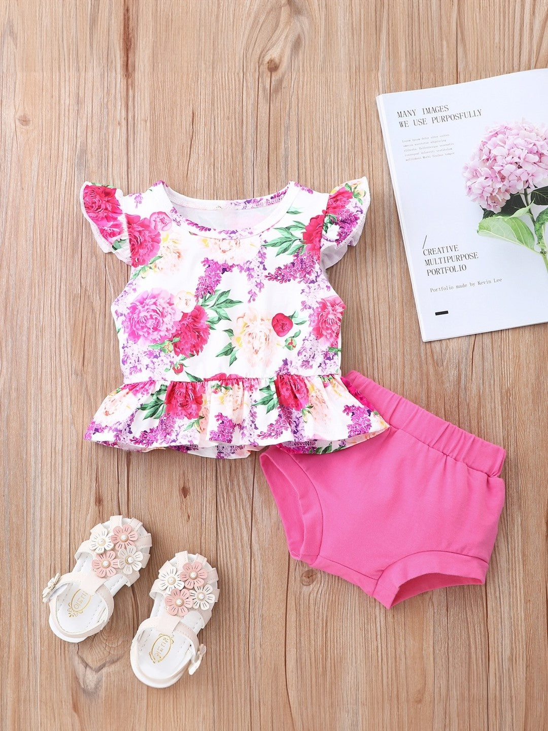 Pink Round Neck Printed Short Sleeves Top & Shorts Set